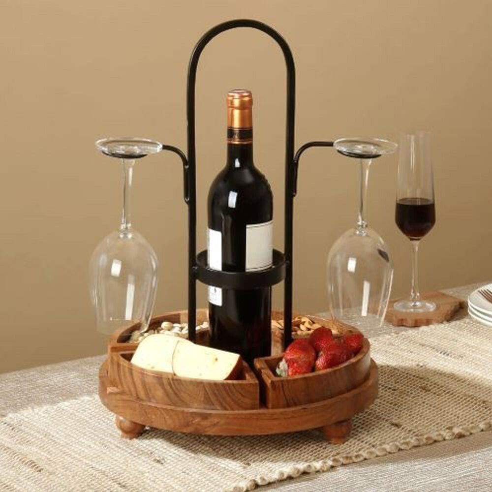 India Handicrafts Inc Wine Bottle Caddy in Brown, , large