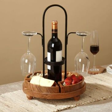India Handicrafts Inc Wine Bottle Caddy in Brown, , large