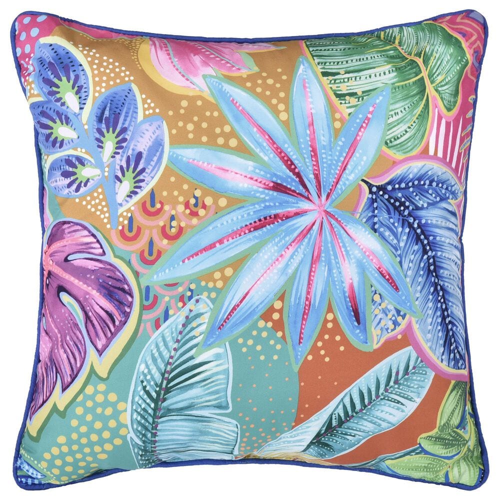 J. Queen Bold Hanalei 18&quot; Square Throw Pillow in Aqua, Orange, Pink, and Blue, , large