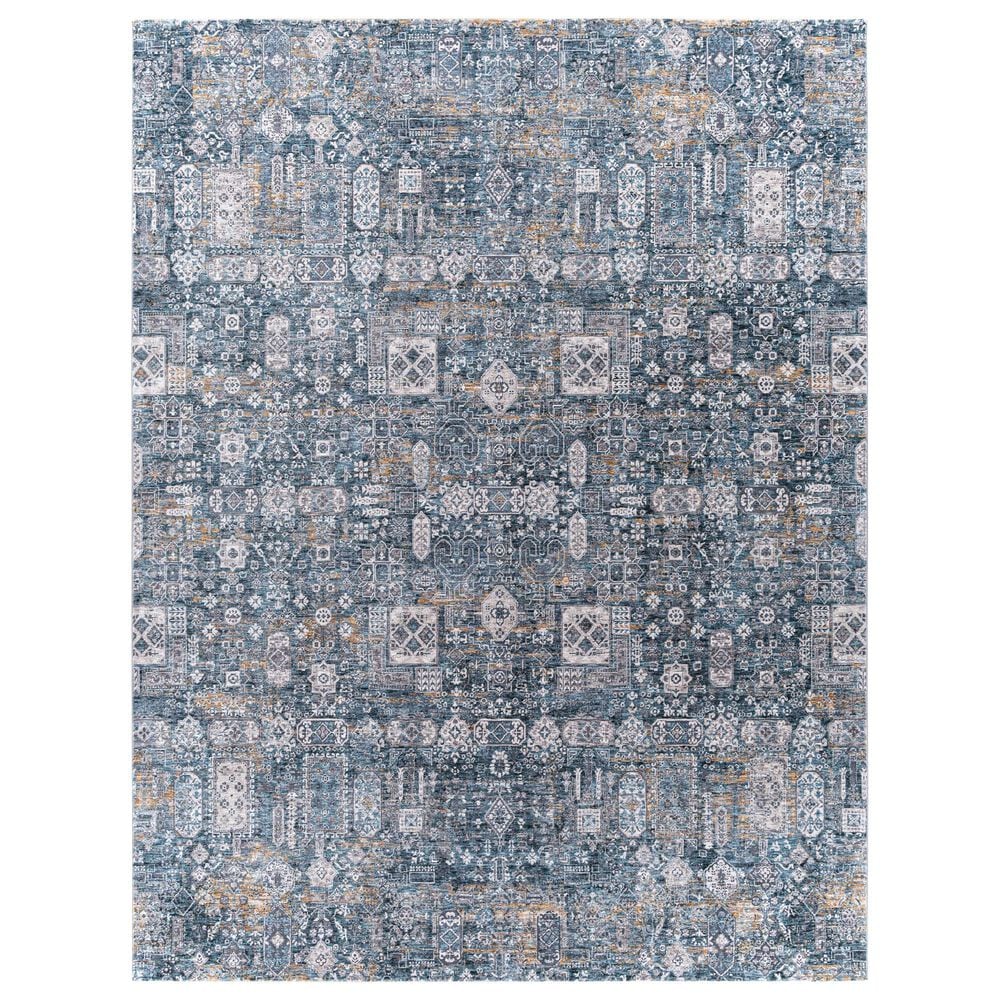 Surya Cardiff Blue, Deep Teal, Medium Gray, Light Gray, Camel and Charcoal 12" x 15" Area Rug, , large