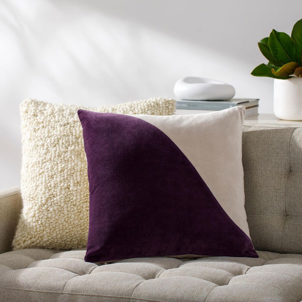 Surya 20&quot; Square Throw Pillow in Plum and Wheat, , large