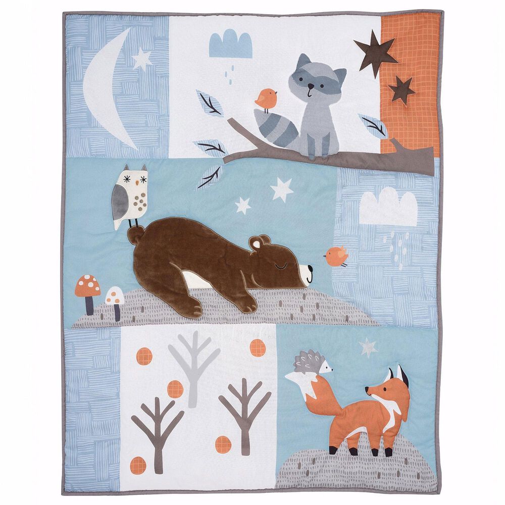 Lambs and Ivy Sleepytime Bear 3-Piece Baby Nursery Crib Bedding Set in Brown, White, Gray and Rust, , large