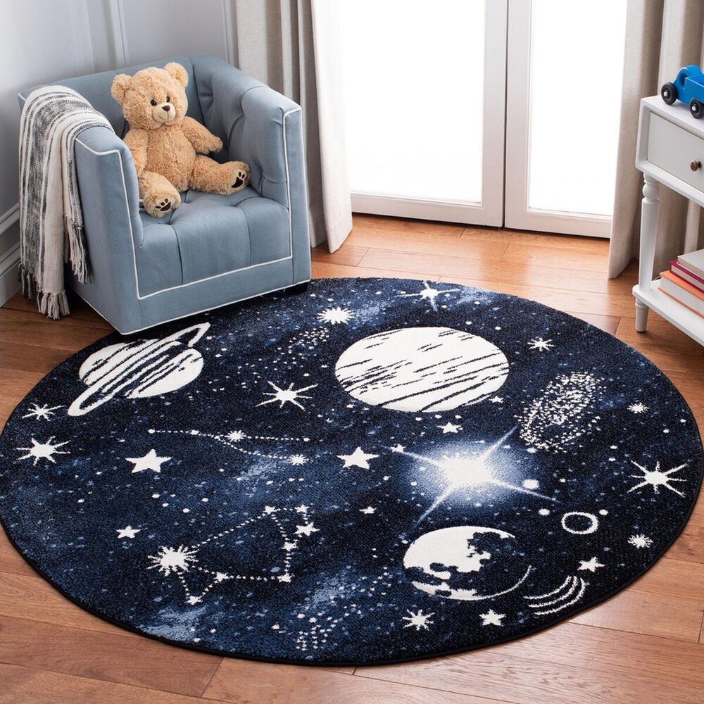 Safavieh Carousel 3&#39; Round Dark Blue and Light Blue Kids Rug, , large