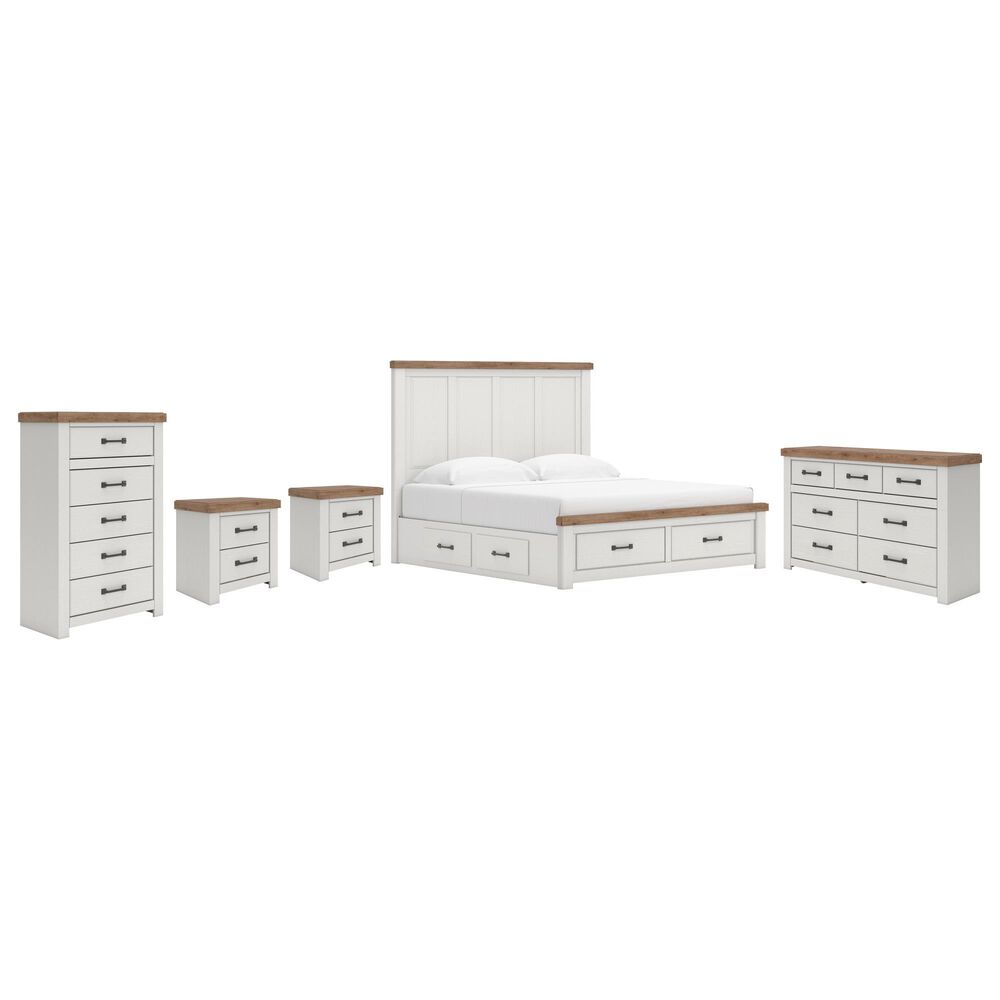 Ashley Savonport King Storage Bed with Dresser Chest and 2 Nightstands in White and Brown, , large
