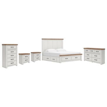 Ashley Savonport King Storage Bed with Dresser Chest and 2 Nightstands in White and Brown, , large