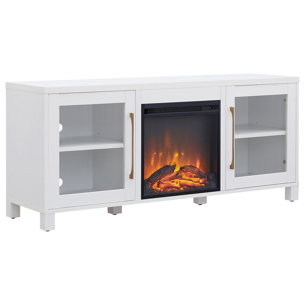 Hudson and Canal Foster TV Stand with Fireplace Insert in White, , large