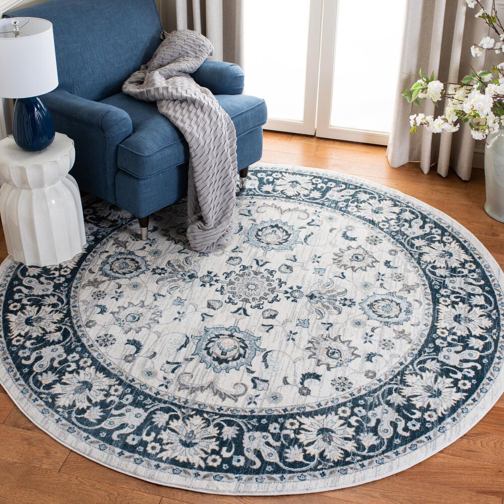 Safavieh Isabella 6&#39;7&quot; Round Cream and Navy Area Rug, , large