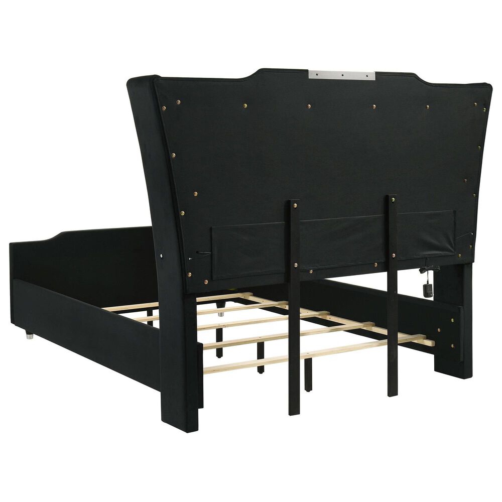 Pacific Landing Lorient Queen Upholstered Wingback Bed in Black with LED Lights, , large
