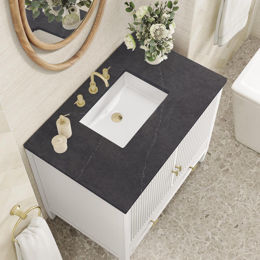 James Martin Vanities Myrrin 36&quot; Vanity in Bright White with 3 cm Charcoal Soapstone Quartz Top, , large