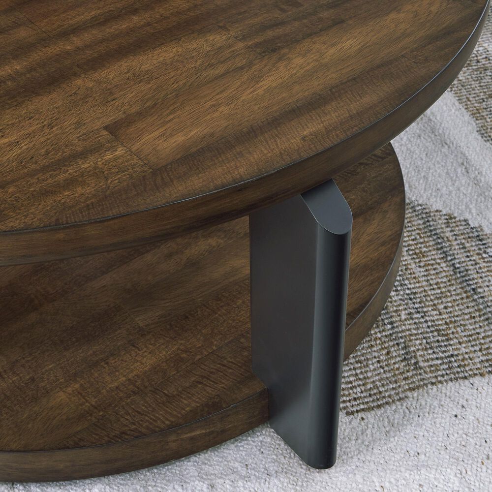 Ashley Kraeburn Round Cocktail Table in Brown and Black, , large