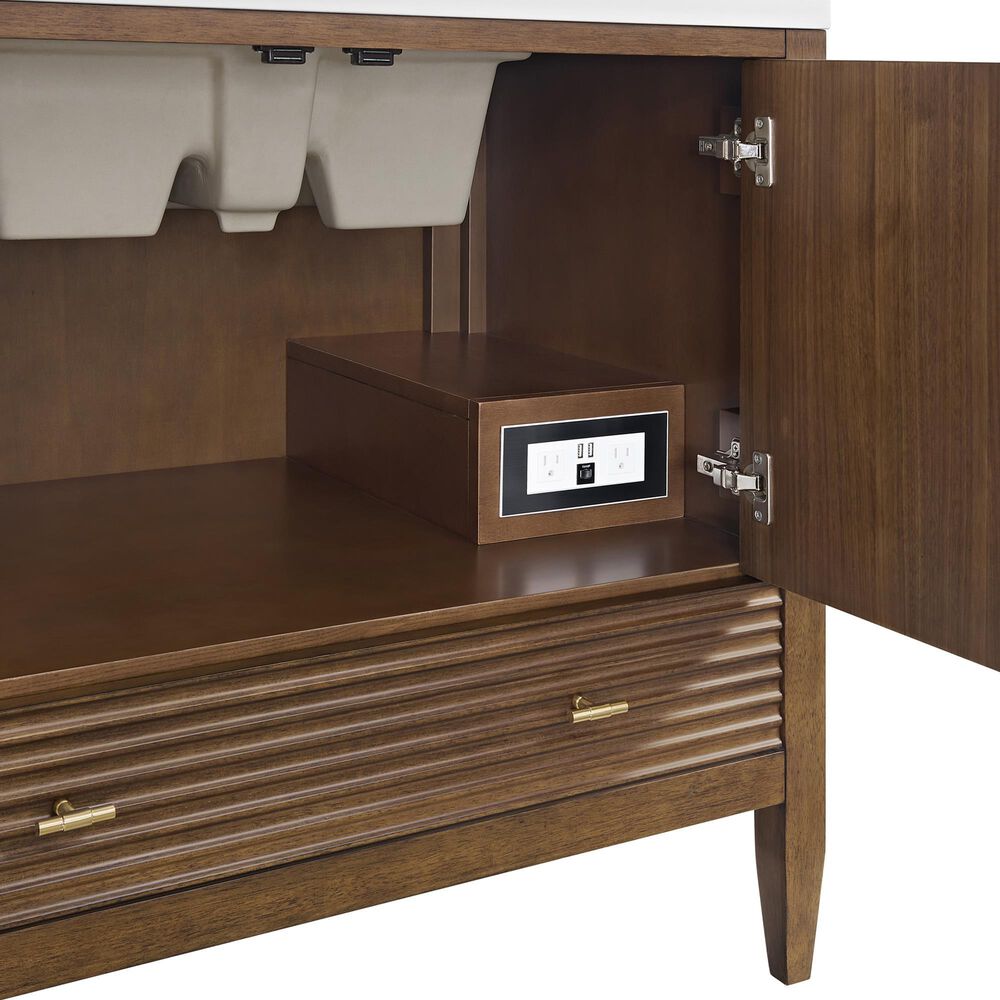 James Martin Vanities Myrrin 36&quot; Vanity in Mid-Century Walnut with 3 cm Eternal Marfil Quartz Top, , large