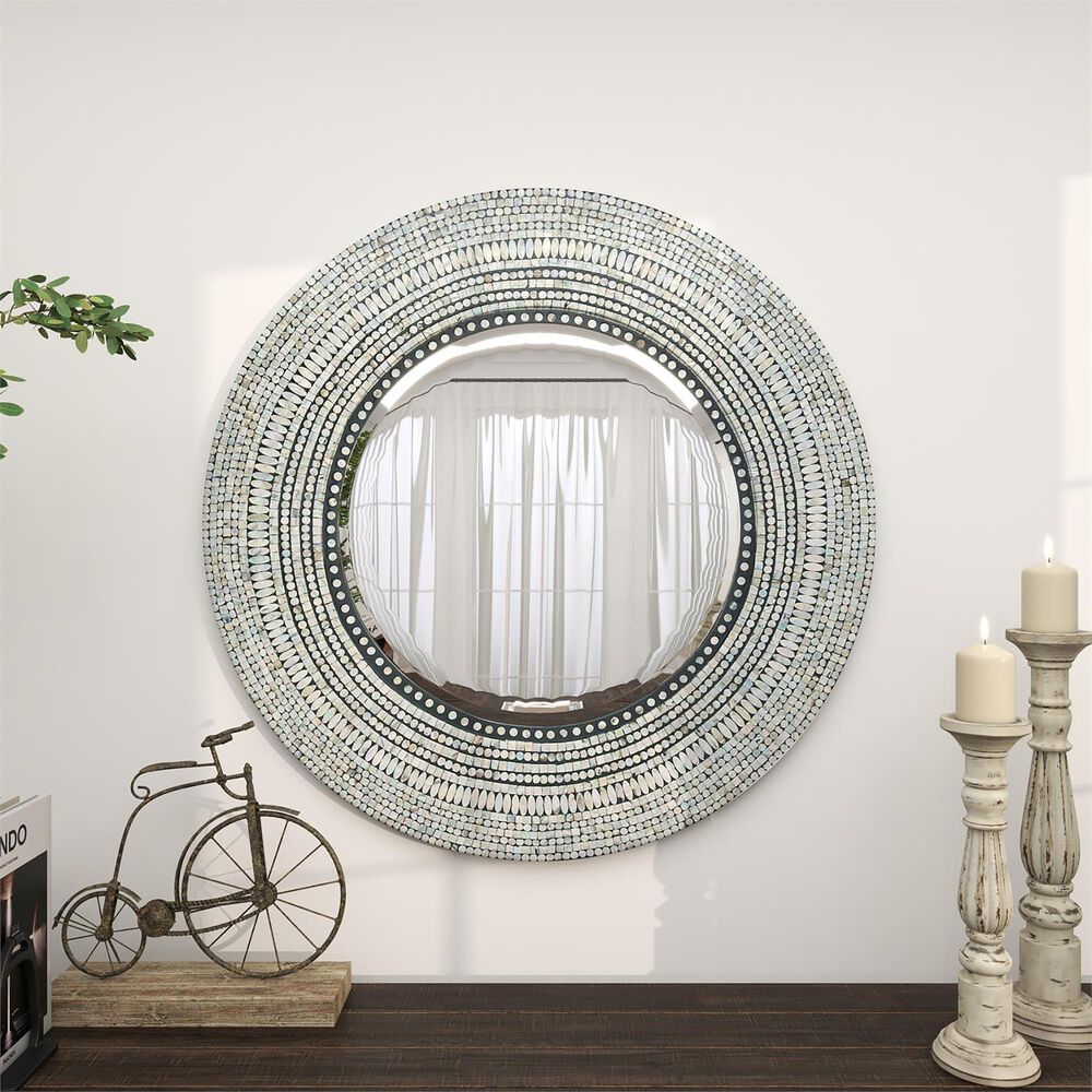 Maple and Jade Mother of Pearl Wall Mirror in Gray, , large