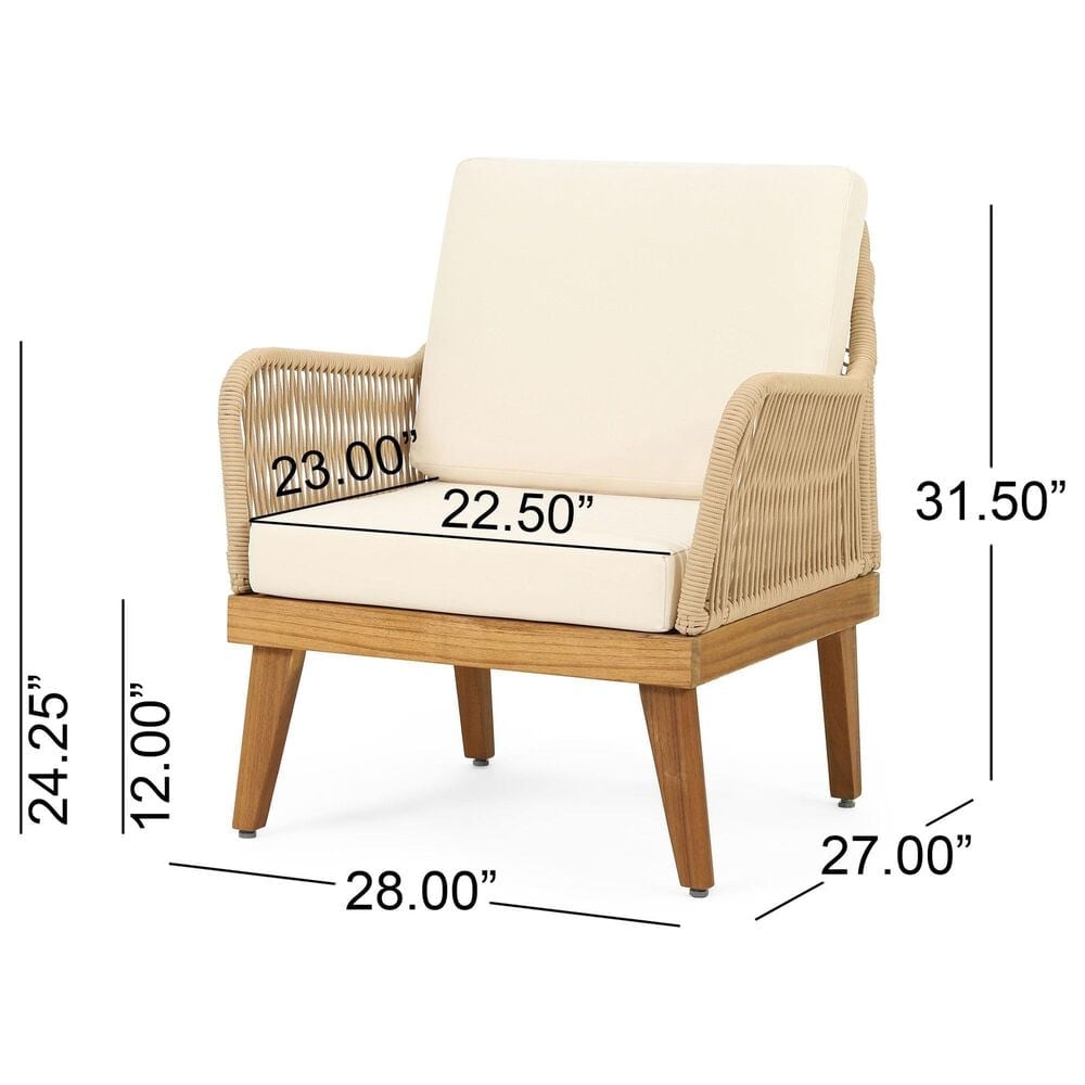 Hearth and Haven 4-Piece Outdoor Chat Set with Teak Coffee Table in Beige, , large