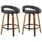 LumiSource Grotto 26" Swivel Counter Stool with Black Faux Leather Upholstery in Walnut and Black (Set of 2), , large