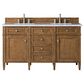 James Martin Vanities Brittany 60" Double Bathroom Vanity in Saddle Brown with 3 cm Eternal Jasmine Pearl Quartz Top and Rectangular Sinks, , large