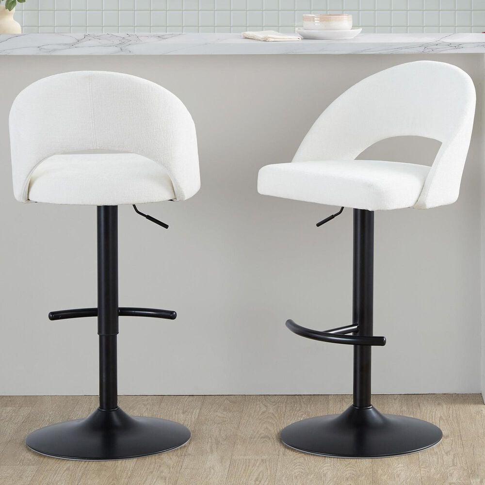 LumiSource Renee Adjustable Swivel Bar Stool with Cream Fabric Upholstery in Black (Set of 2), , large