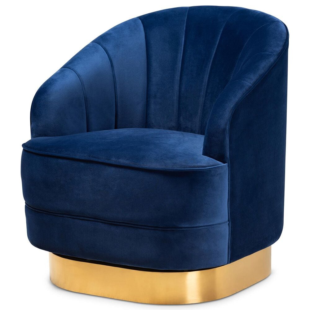 Baxton Studio Fiore Swivel Accent Chair in Royal Blue, , large