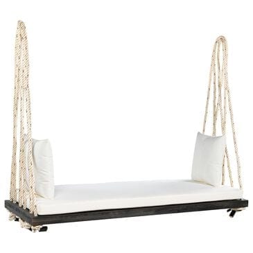 Hearth and Haven Topmax Outdoor Hanging Porch Swing Bench with Beige Cushion in Brown, , large