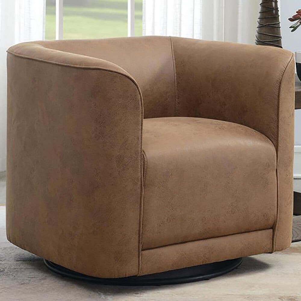 Golden Wave Furniture Whirlaway Swivel Accent Chair in Saddle Brown, , large