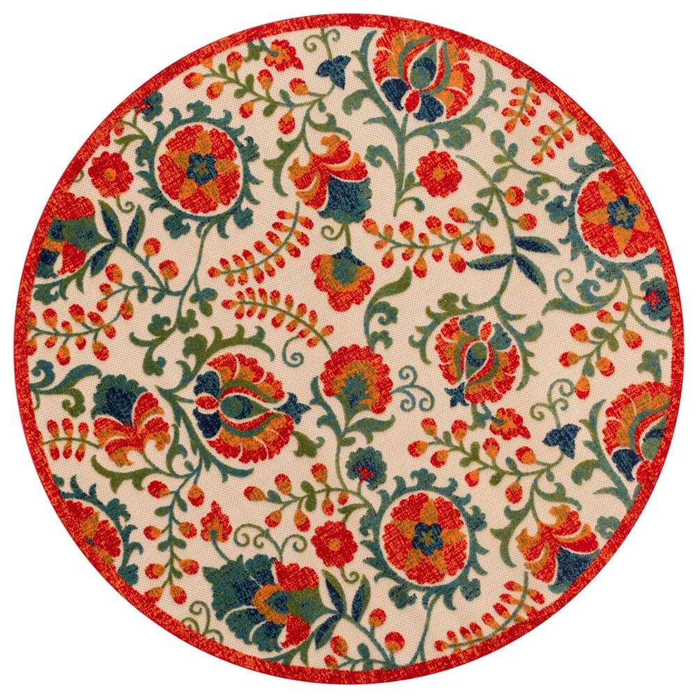 Nourison Aloha 7"10" Round Red and Multicolor Indoor/Outdoor Area Rug, , large