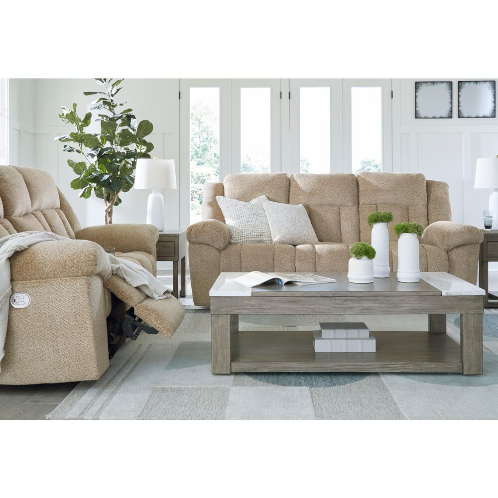 Ashley Tip-Off Power Reclining Sofa with Adjustable Headrest in Wheat, , large
