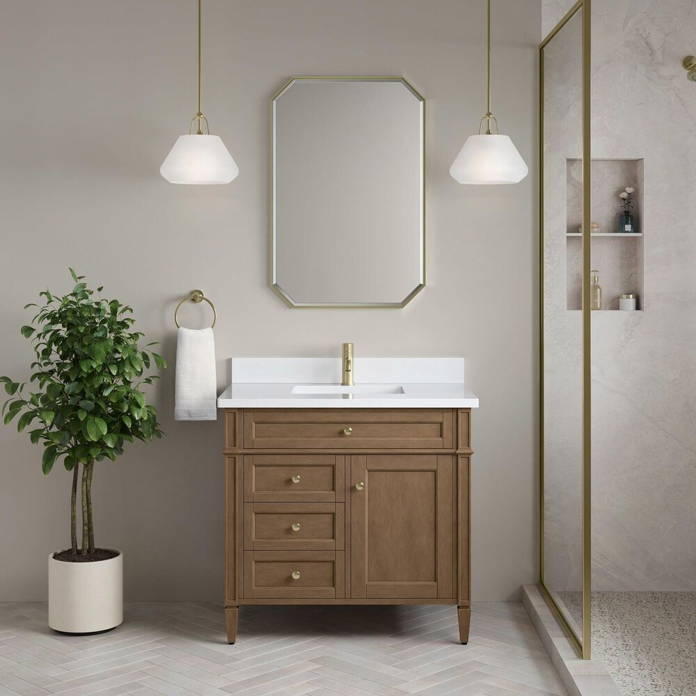 James Martin Brittany 36" Single Bathroom Vanity in Pecan with Single Hole 3 cm White Zeus Silestone Top and Rectangular Sink, , large