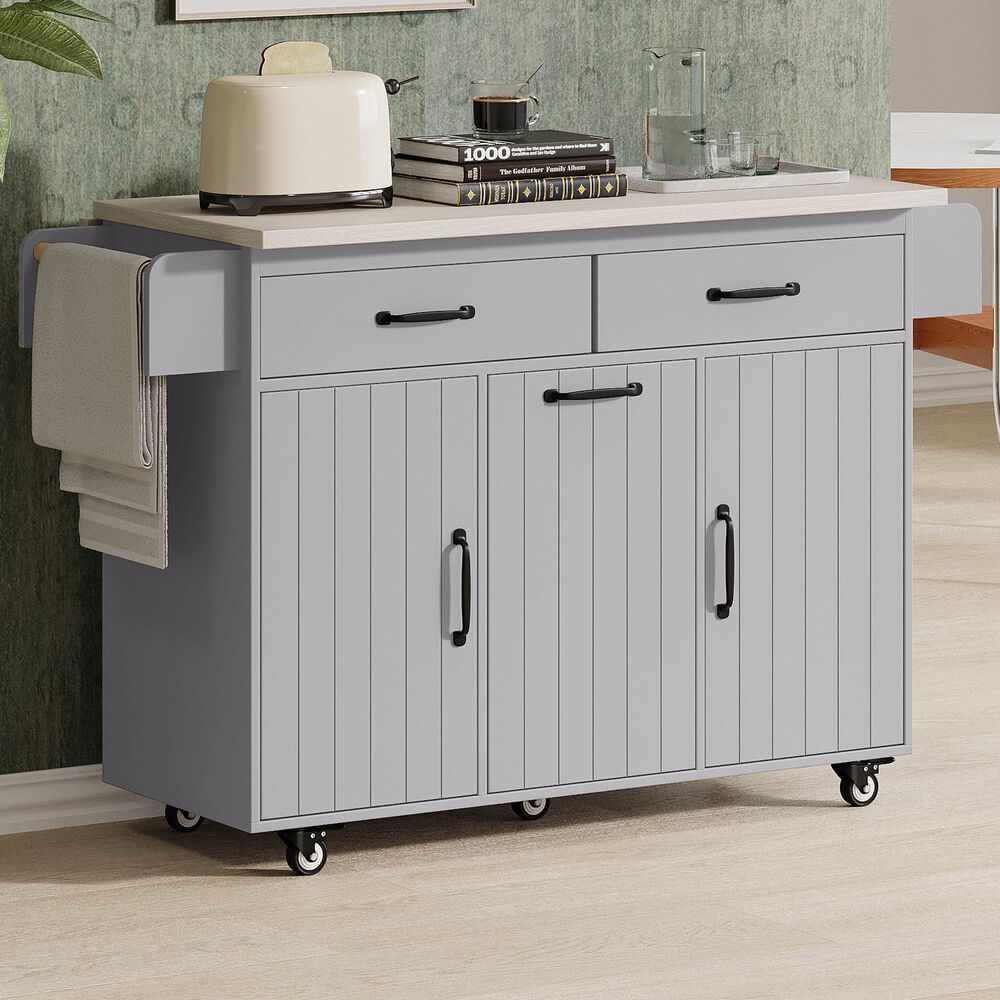 HOMLUX 51" Kitchen Island with Trash Can Storage Cabinet in Grey, , large