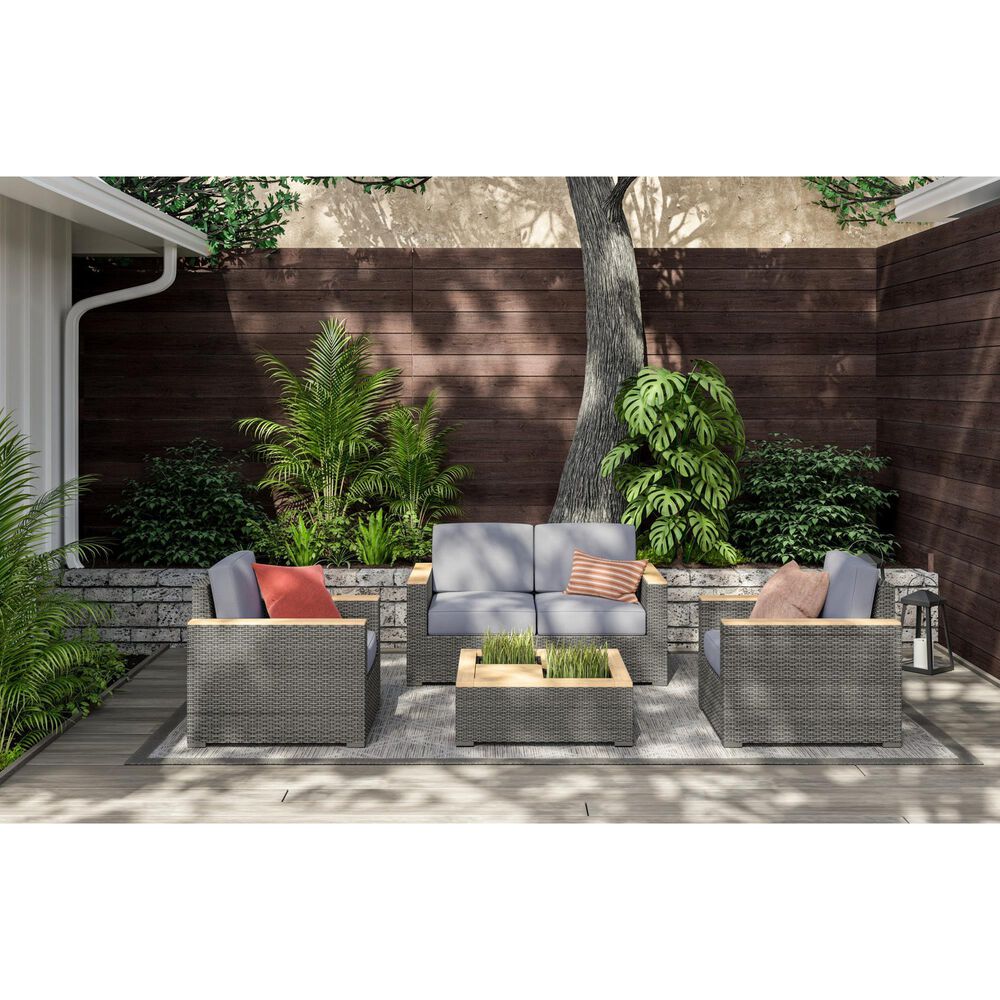 Homestyles Boca Raton 4-Piece Patio Loveseat Set in Brown and Gray, , large