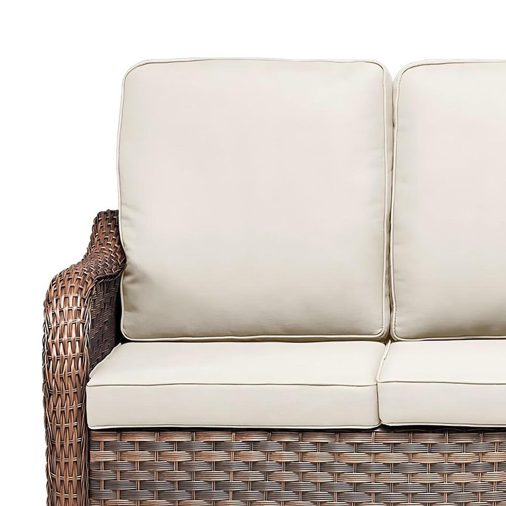 Sunwell Garden 34"H 2-Seater Outdoor Loveseat with Curved Armrests and Beige Cushions in Brown, , large