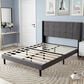 HOMLUX Full Upholstered Platform Bed Frame with Tufted Headboard in Dark Gray, , large