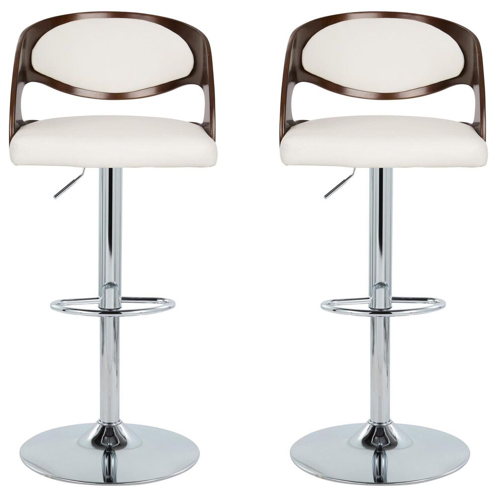 Lumisource Pino Adjustable Swivel Barstool with White Cushion in Chrome and Cherry &#40;Set of 2&#41;, , large
