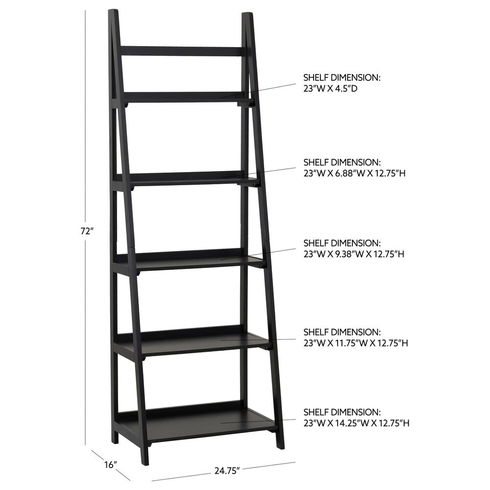 Linon Home Decor Charlotte 5-Shelf Ladder Bookcase in Black, , large