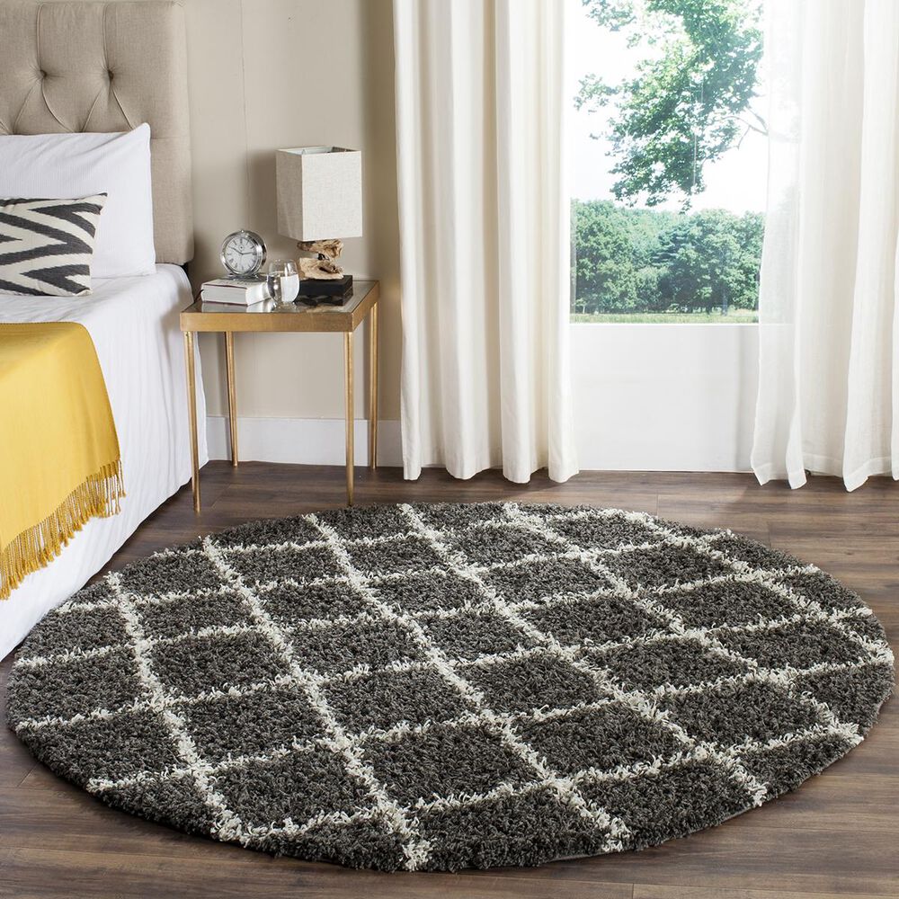 Safavieh Dallas Shag SGD258A-6R 6" x 6"  Dark Grey/Ivory Round Rug, , large
