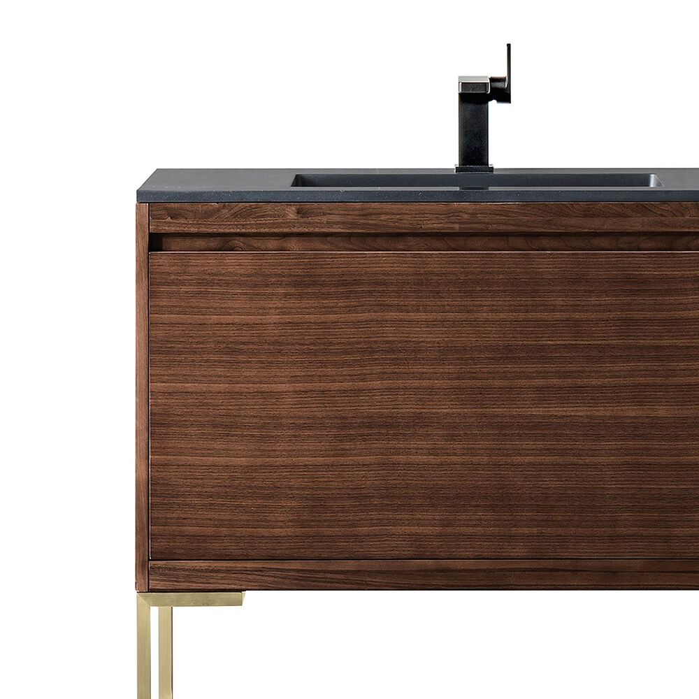 James Martin Vanities Mantova 35.4&quot; Single Vanity in Mid-Century Walnut and Champagne Brass with 3 cm Charcoal Black Composite Stone Top and Rectangular Sink, , large