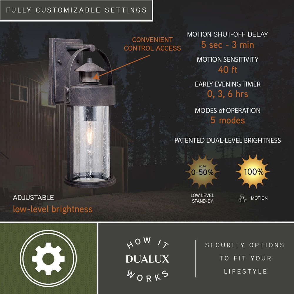 Vaxcel Cumberland 16" 1-Light Outdoor Motion Sensor Wall Sconce in Rust Iron, , large