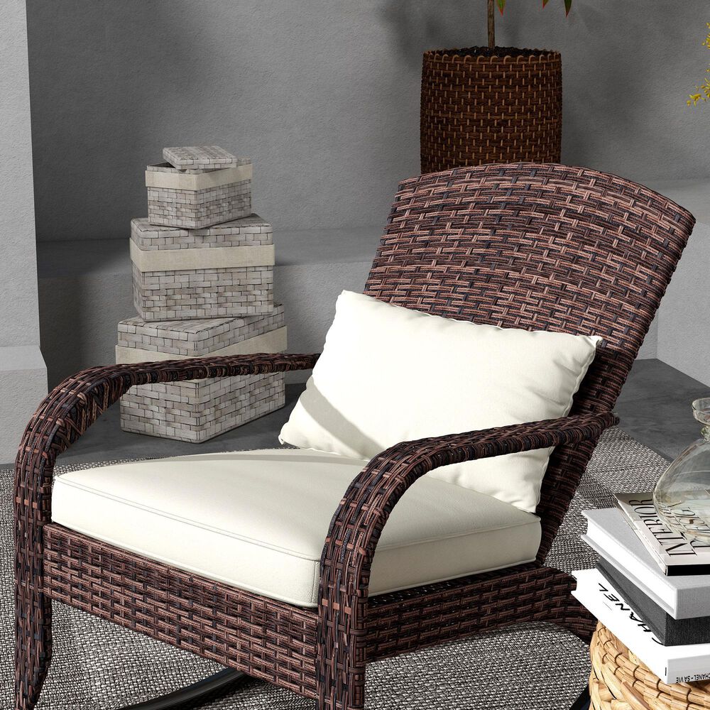 Hearth and Haven Outdoor Adirondack Rocking Chair with Dark Brown Frame in Cream White, , large