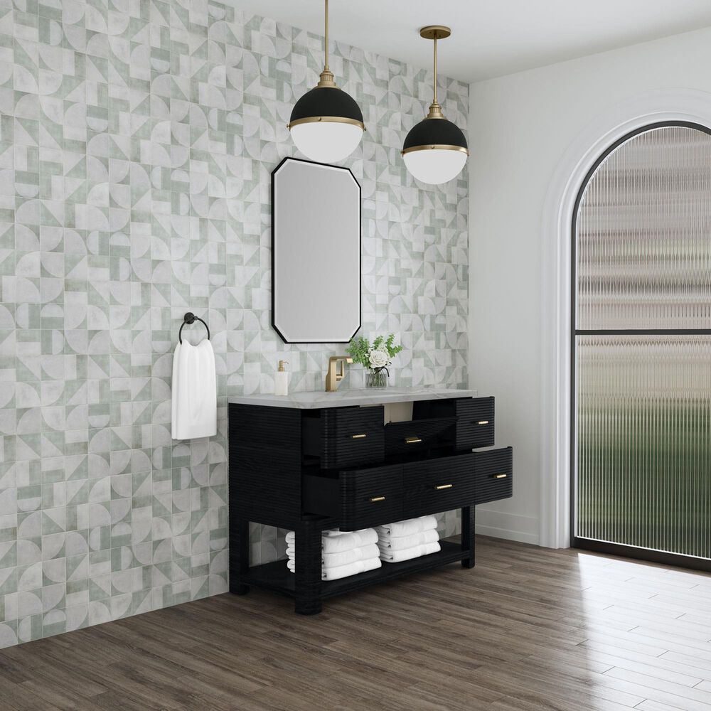 James Martin Vanities Lucian 48" Single Bathroom Vanity in Carbon Oak with 3 cm Victorian Silver Quartz Top, Rectangular Sink and FreePower Wireless Charger, , large