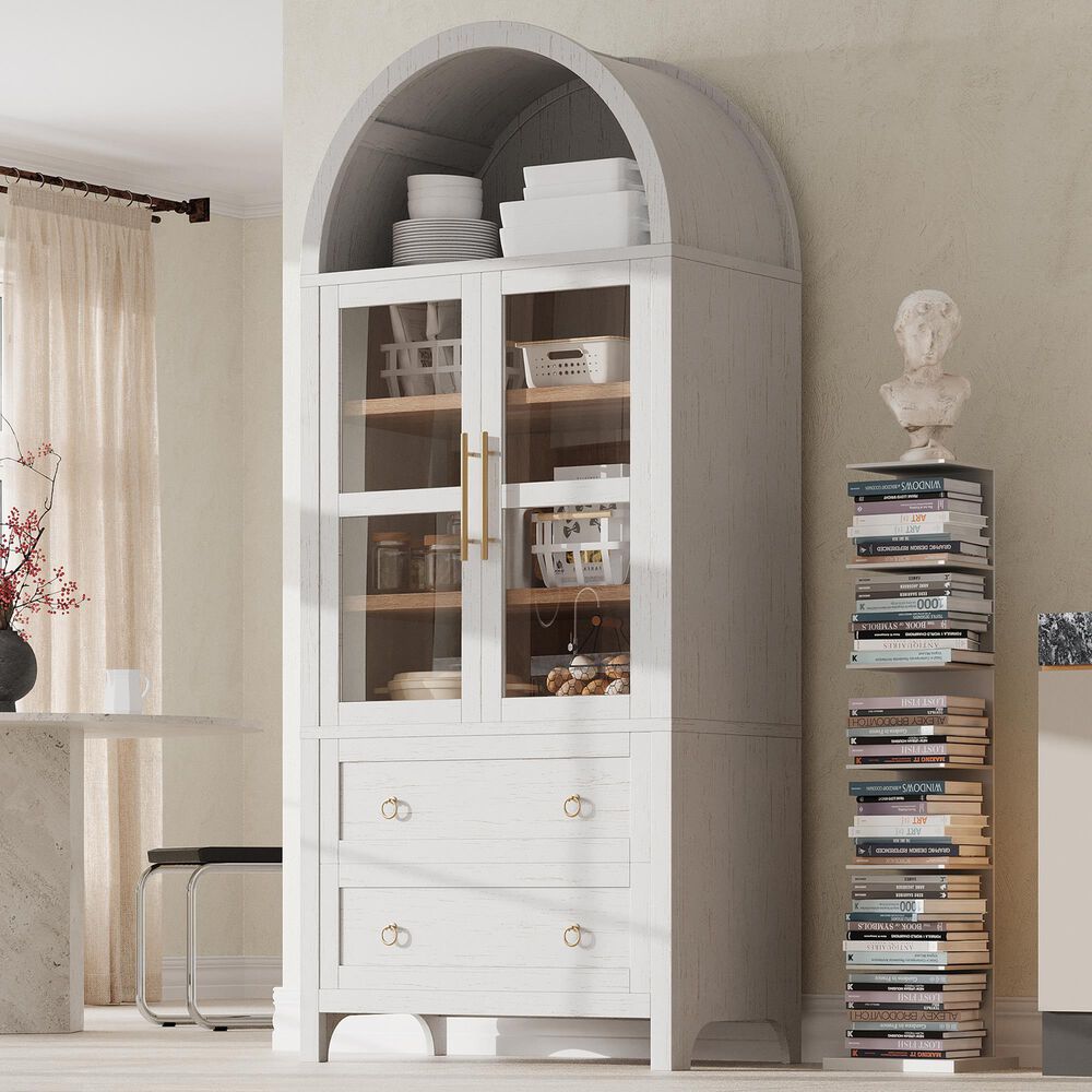 HOMLUX 71" Arched Kitchen Pantry Cabinet in White, , large