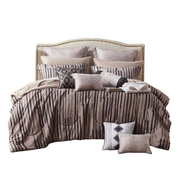 Jiangsu Royal Home Freya Stripe 24-Piece Queen Bed-in-a-Bag Microfiber Comforter Set in Brown, , large