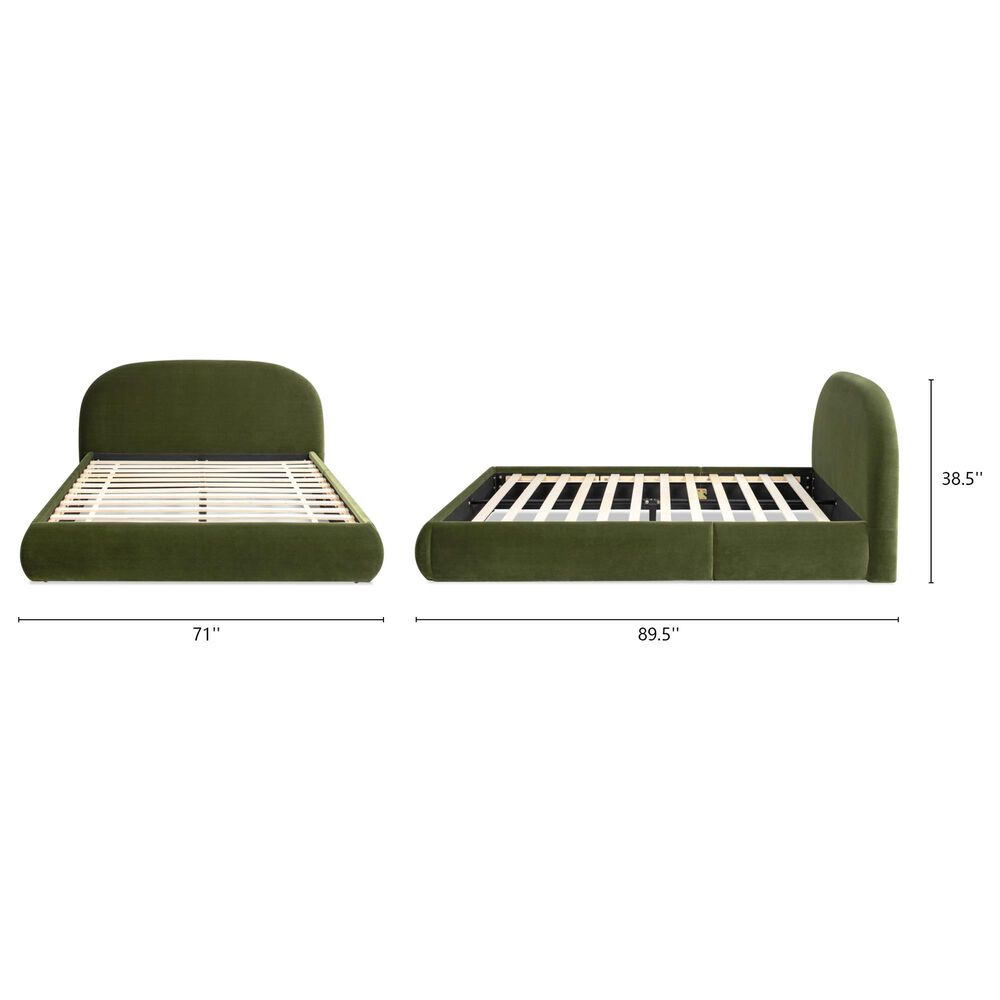 Jennifer Taylor Home Archie Puffy Grounded Queen Upholstered Platform Bed in Olive Green, , large