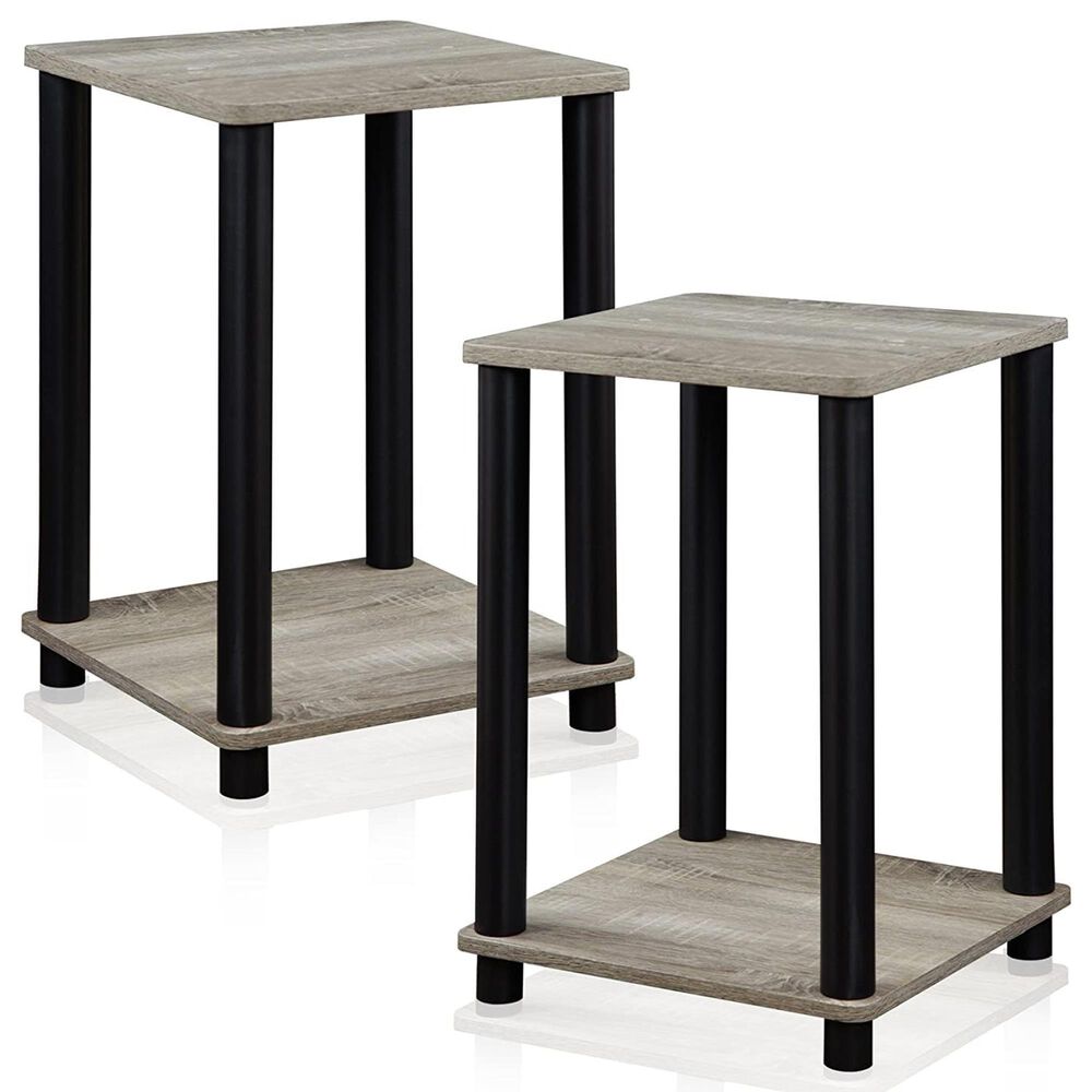 HOMLUX Turn-N-Tube End Table in French Oak Grey and Black (Set of 2), , large
