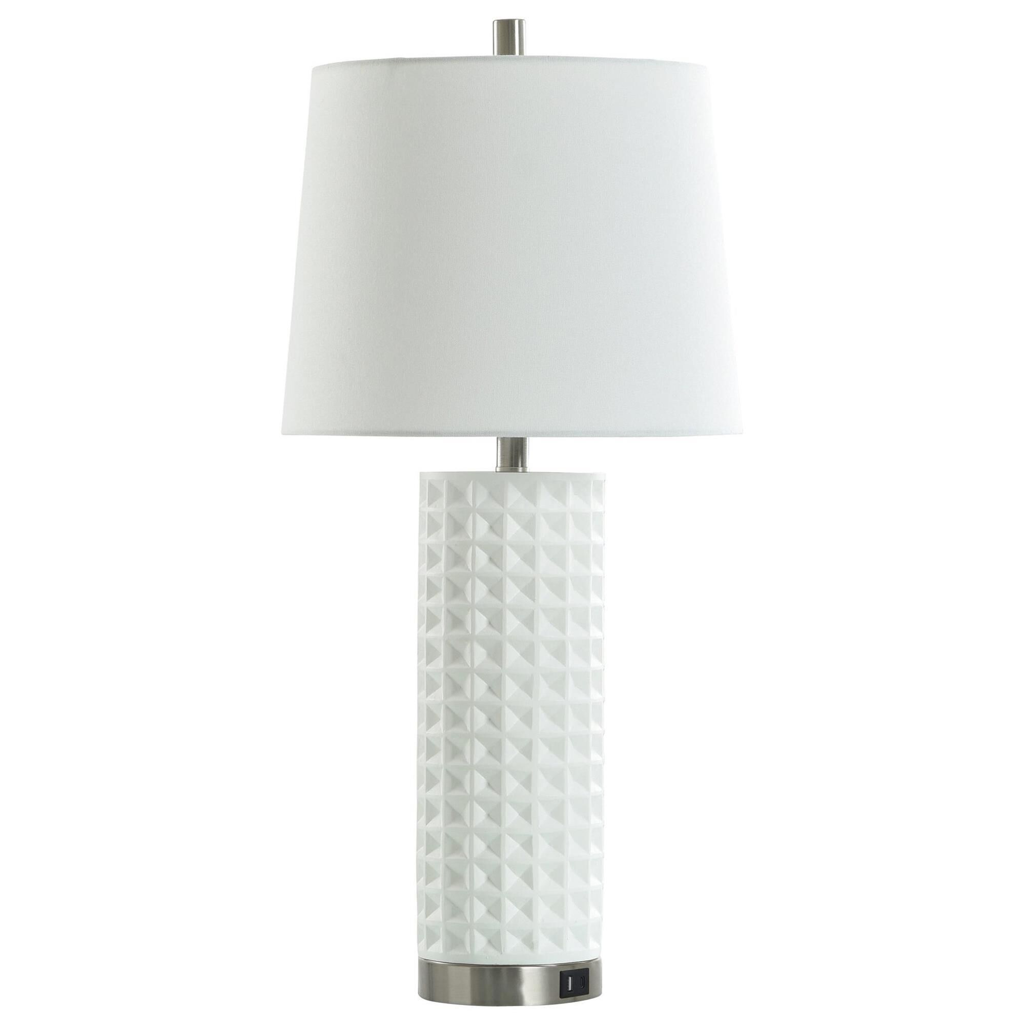 Flair Industries 30 Cast Resin Geometric Table Lamp with USB Ports in Pure White