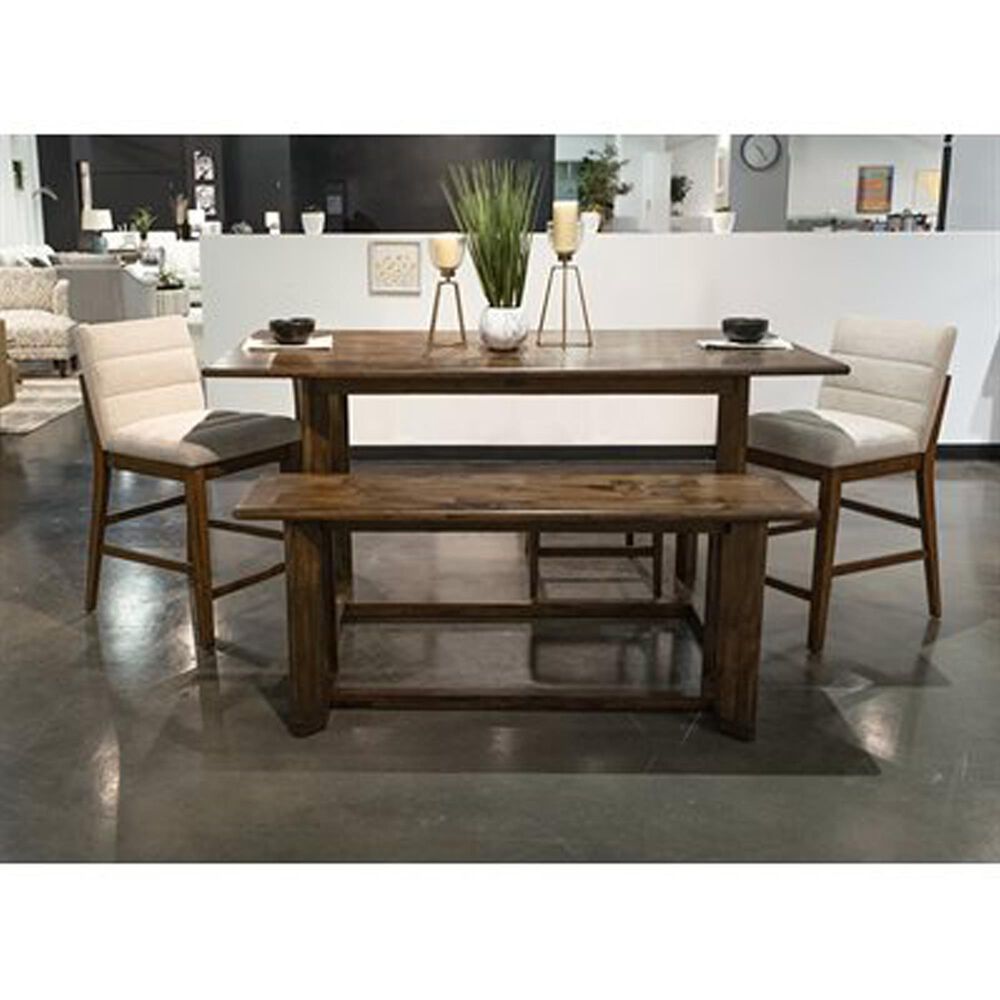 Emerald Ronan Counter Dining Table and 6 Counter Stools in Dark Brown Finish and Cream Polyester, , large
