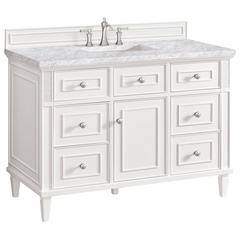 James Martin Vanities Lorelai 48" Single Vanity in Bright White with 3 cm Carrara White Marble Top, , large