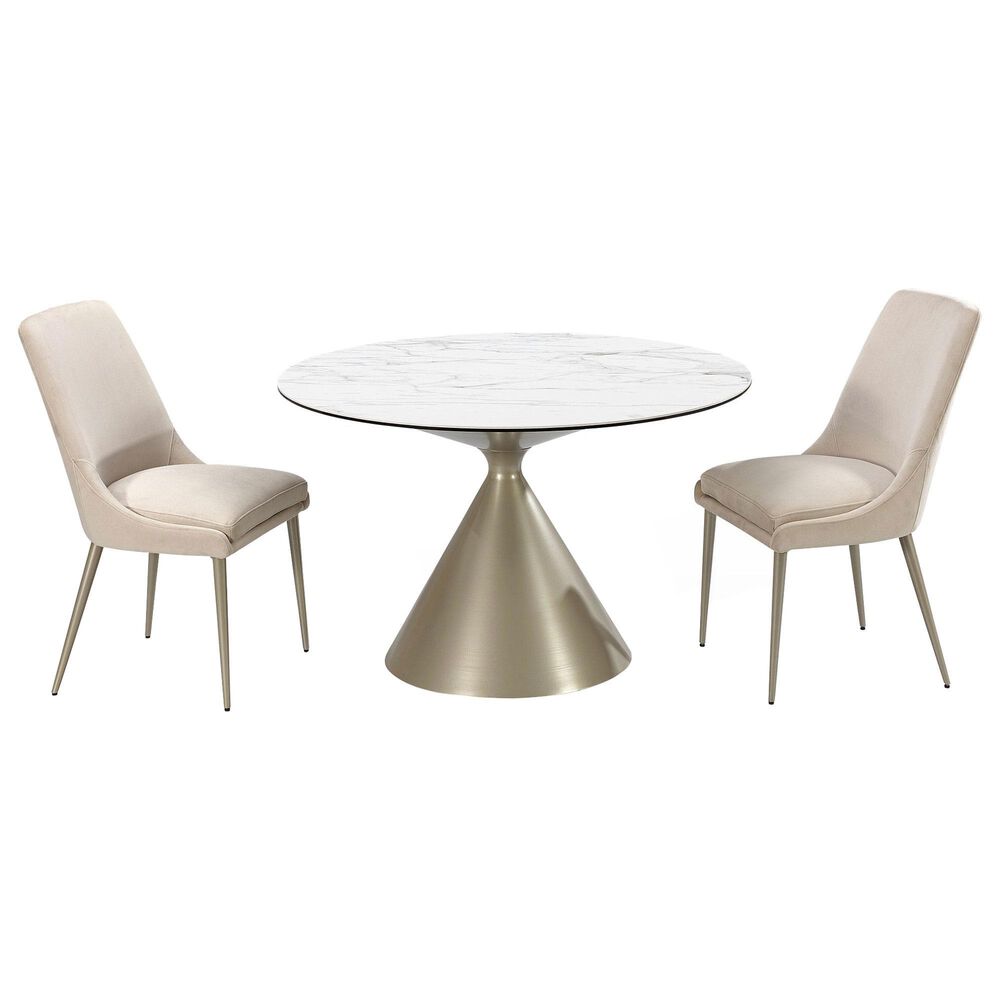 Urban Home Winston Round Dining Table in Oat Milk and Champagne - Table Only, , large