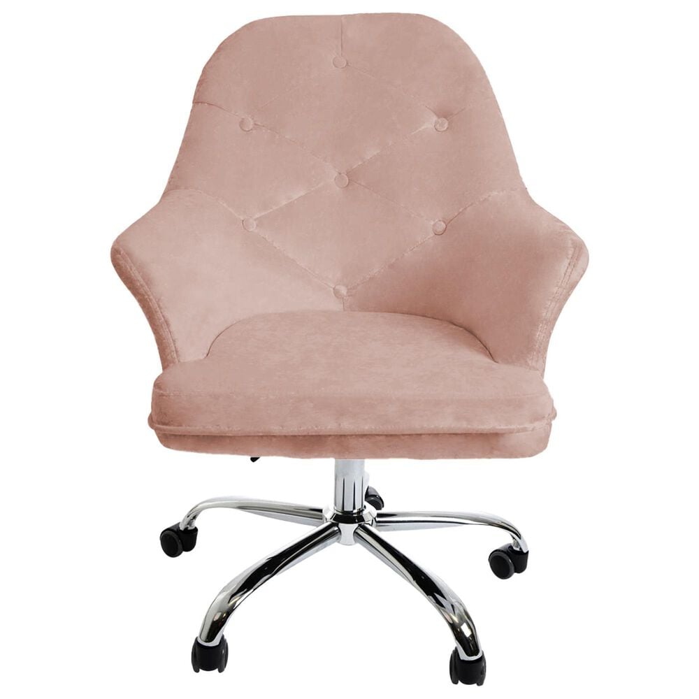 Impressions Vanity Michelle Tufted Vanity Chair with Pink Cushion in Stainless Steel, , large