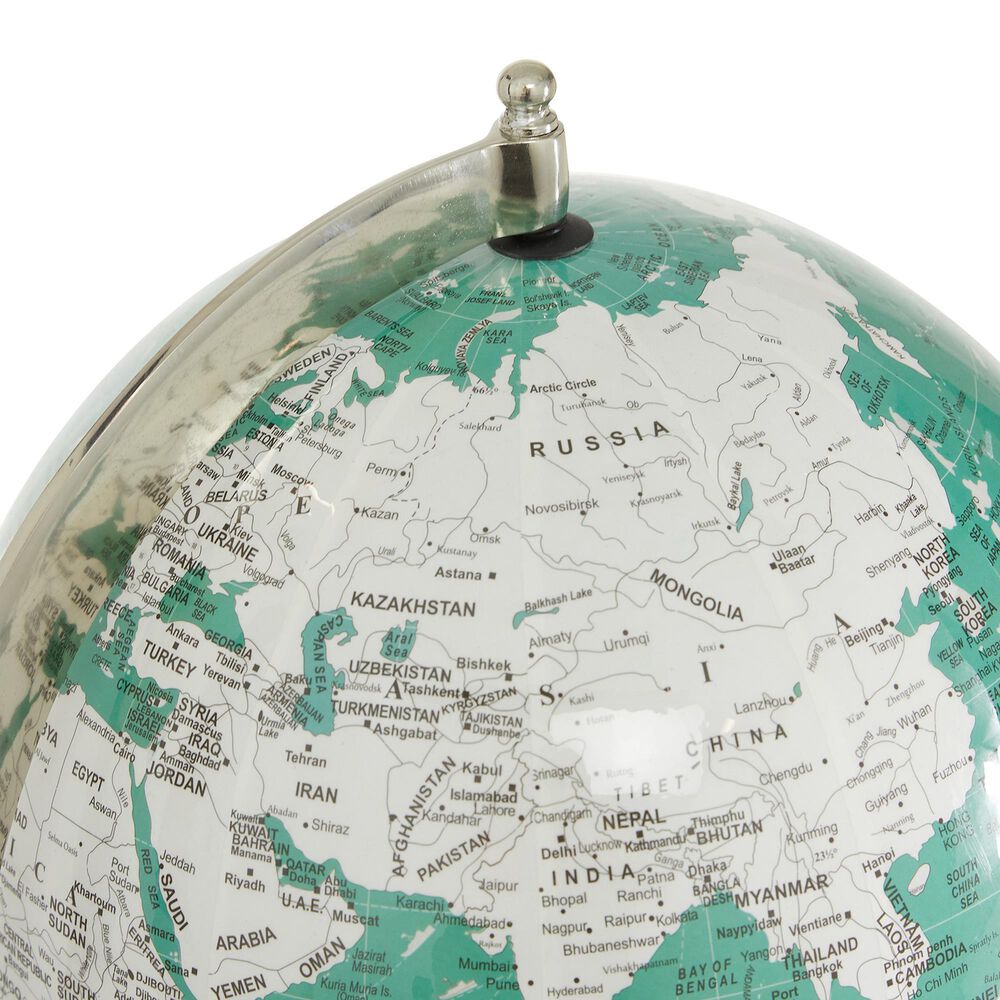 Maple and Jade 12&quot; x 18&quot; Globe in Teal, White and Silver, , large