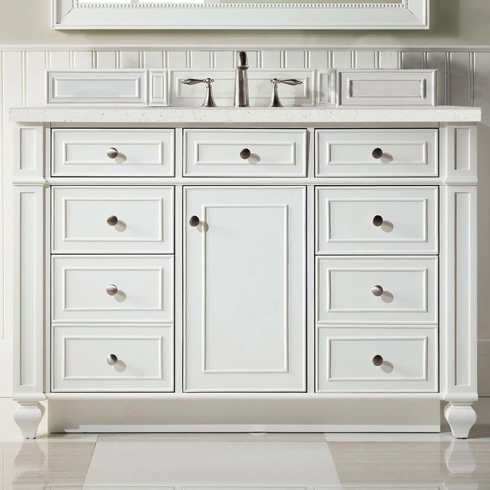 James Martin Vanities Bristol 48" Single Bathroom Vanity in Bright White with 3 cm Lime Delight Quartz Top and Rectangular Sink, , large