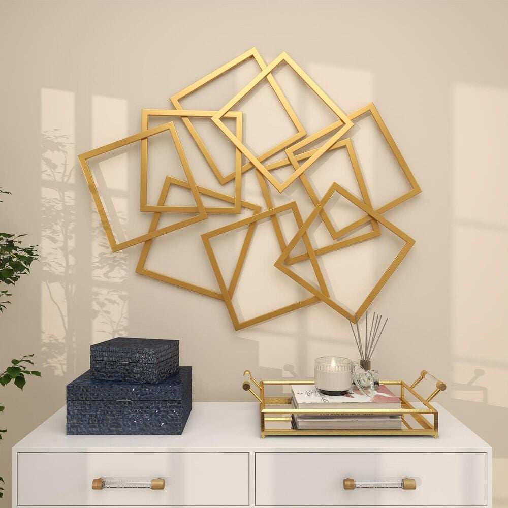 Maple and Jade 37&quot; x 45&quot; Geometric Overlapping Square Home Wall Decor in Satin Gold, , large