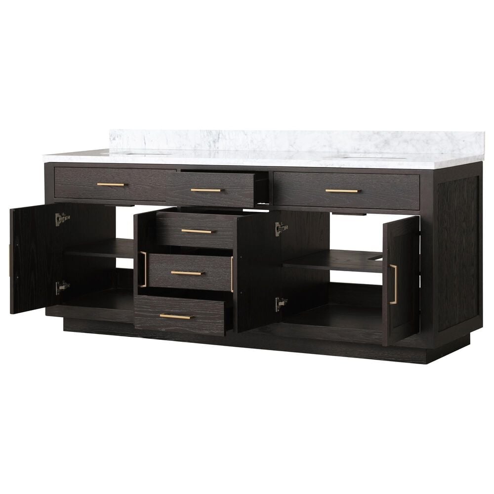 Lexora Home Abbey 80&quot; Double Bathroom Vanity in Brown Oak with 2 cm White Carrara Marble Top and Rectangular Sinks, , large